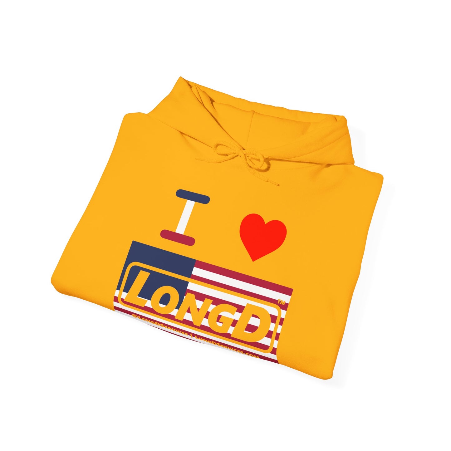 I Luv LongD® Logo Hoodie red, white and blue negative flag