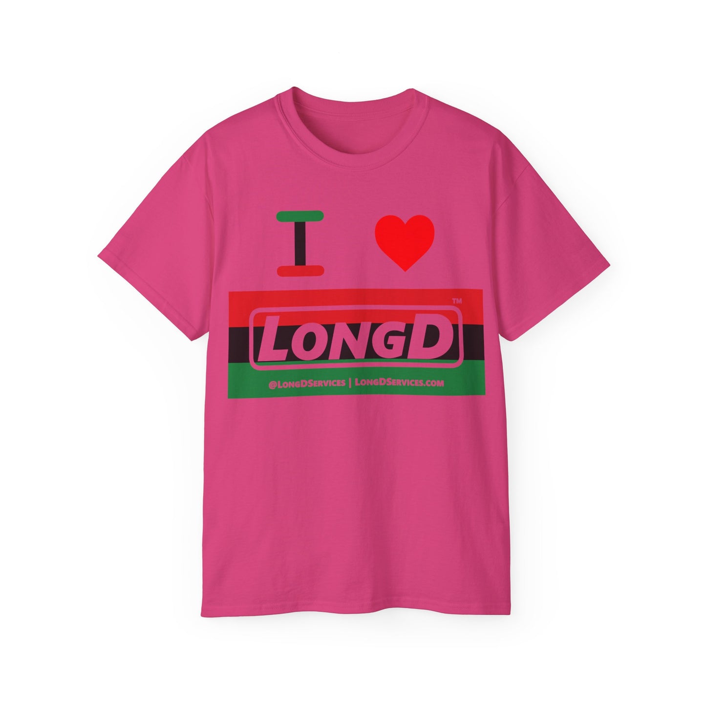 I Luv LongD® Logo Cotton Tee Juneteenth negative striped text
