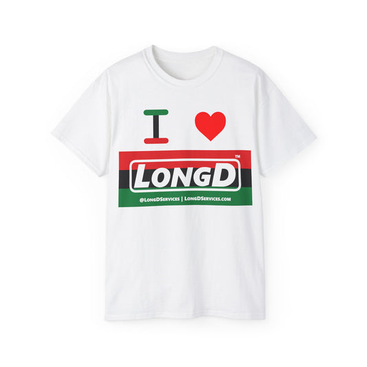 I Luv LongD® Logo Cotton Tee Juneteenth negative striped text