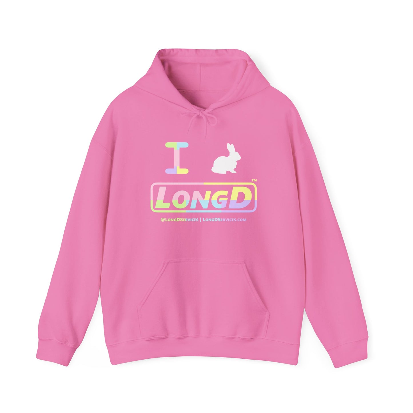 I Bunny LongD® Logo Hoodie Pastel variety text (White Easter Bunny)