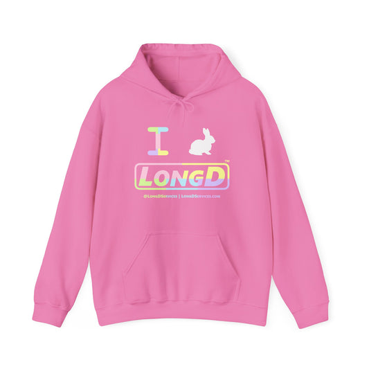 I Bunny LongD® Logo Hoodie Pastel variety text (White Easter Bunny)