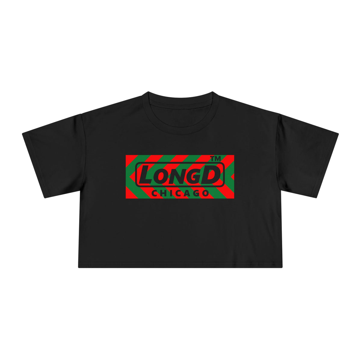 LongD Chicago negative leftward chevron logo (Xmas colors) crop tee