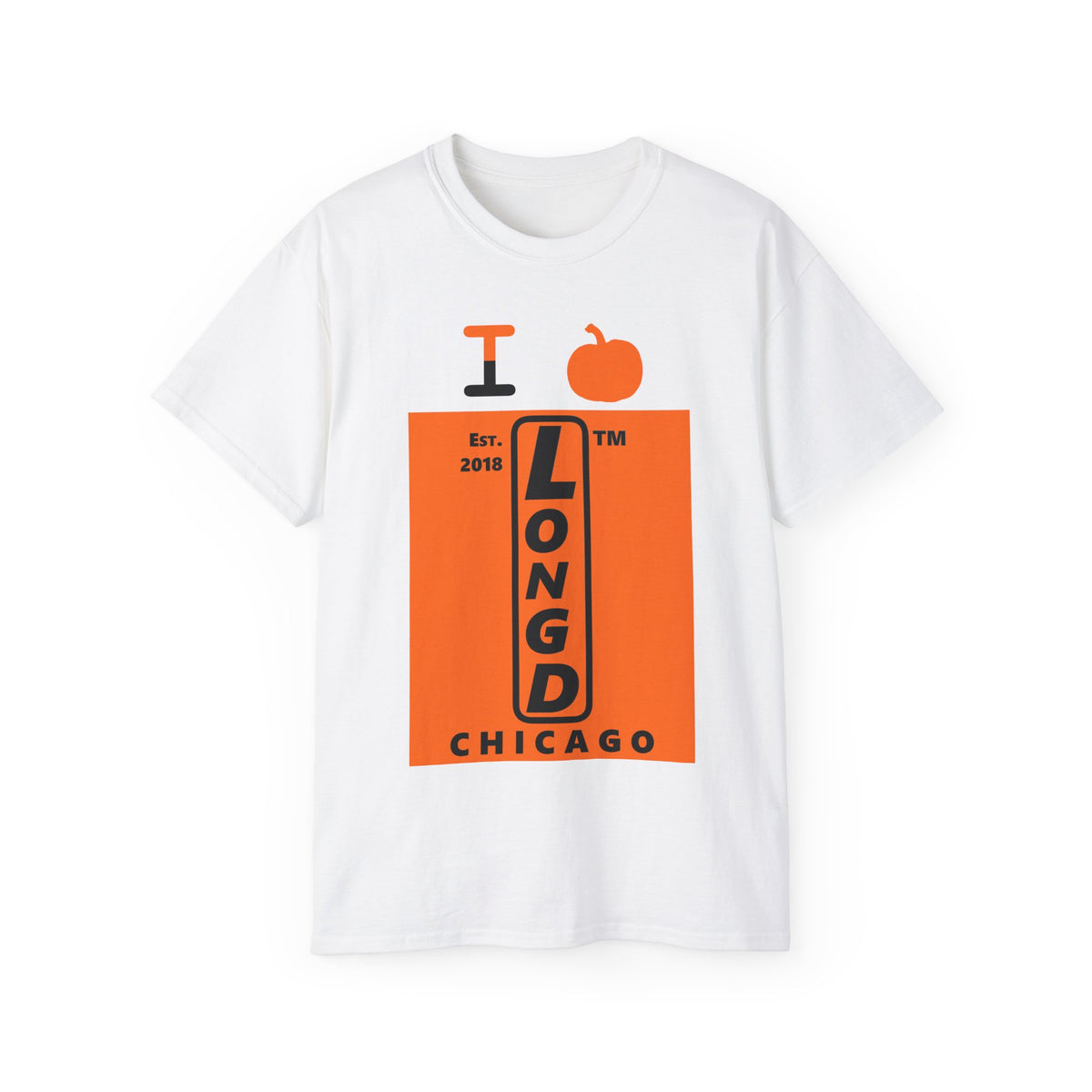 I pumpkin LongD Chicago upright logo positive black on negative orange cotton tee