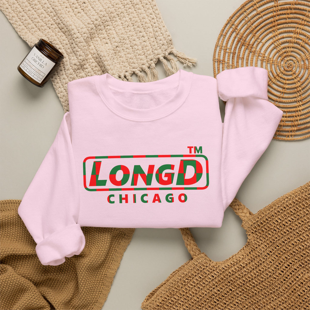 LongD Chicago positive checkered logo (Xmas colors) crewneck sweatshirt