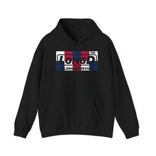 LongD® negative 2x5 tag logo hoodie (patriotic colors)