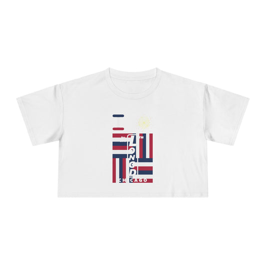 I burst LongD negative windmill upright front-reversed back Chicago logo crop tee