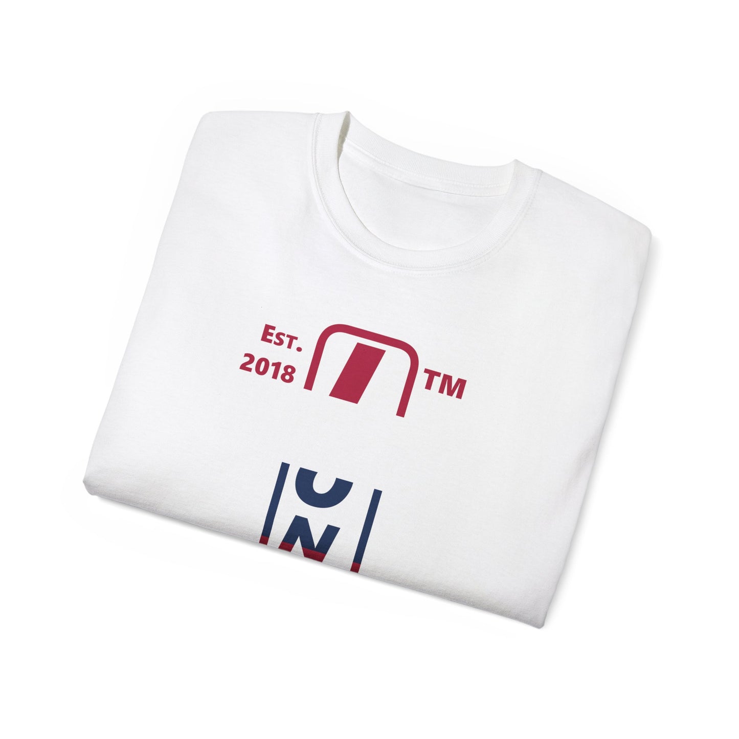 LongD cotton tee positive horizontal 6-striped Hyde Park upright logo (Patriotic colors)