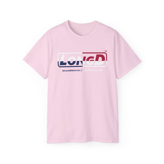 LongD® Logo Cotton Tee Red, White and Blue positive quarters text