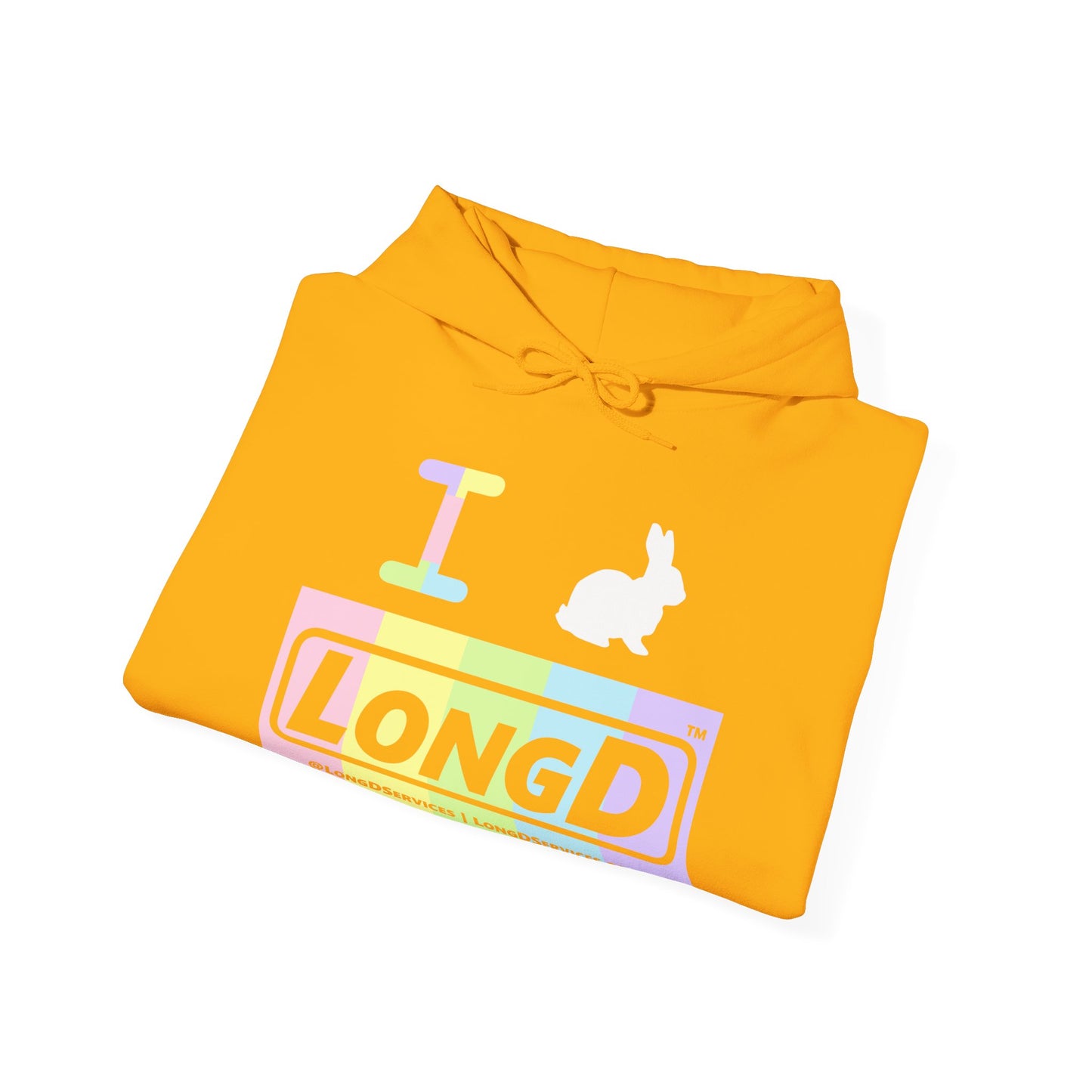 I Bunny LongD® Logo Hoodie pastel spectrum negative text (White Easter Bunny)