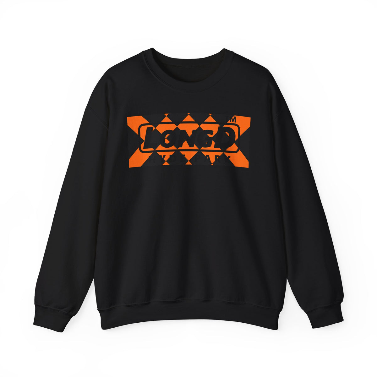 LongD Hyde Park negative stylized argyle logo (Halloween colors) crewneck sweatshirt
