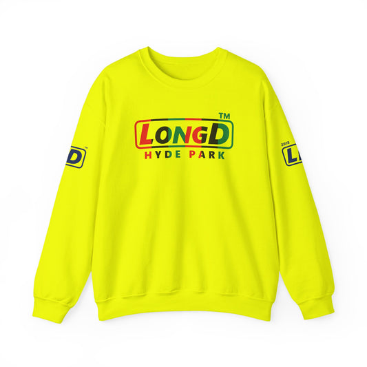 LongD positive vertical 6-striped 4-print Hyde Park logo crewneck sweatshirt (Juneteenth colors)