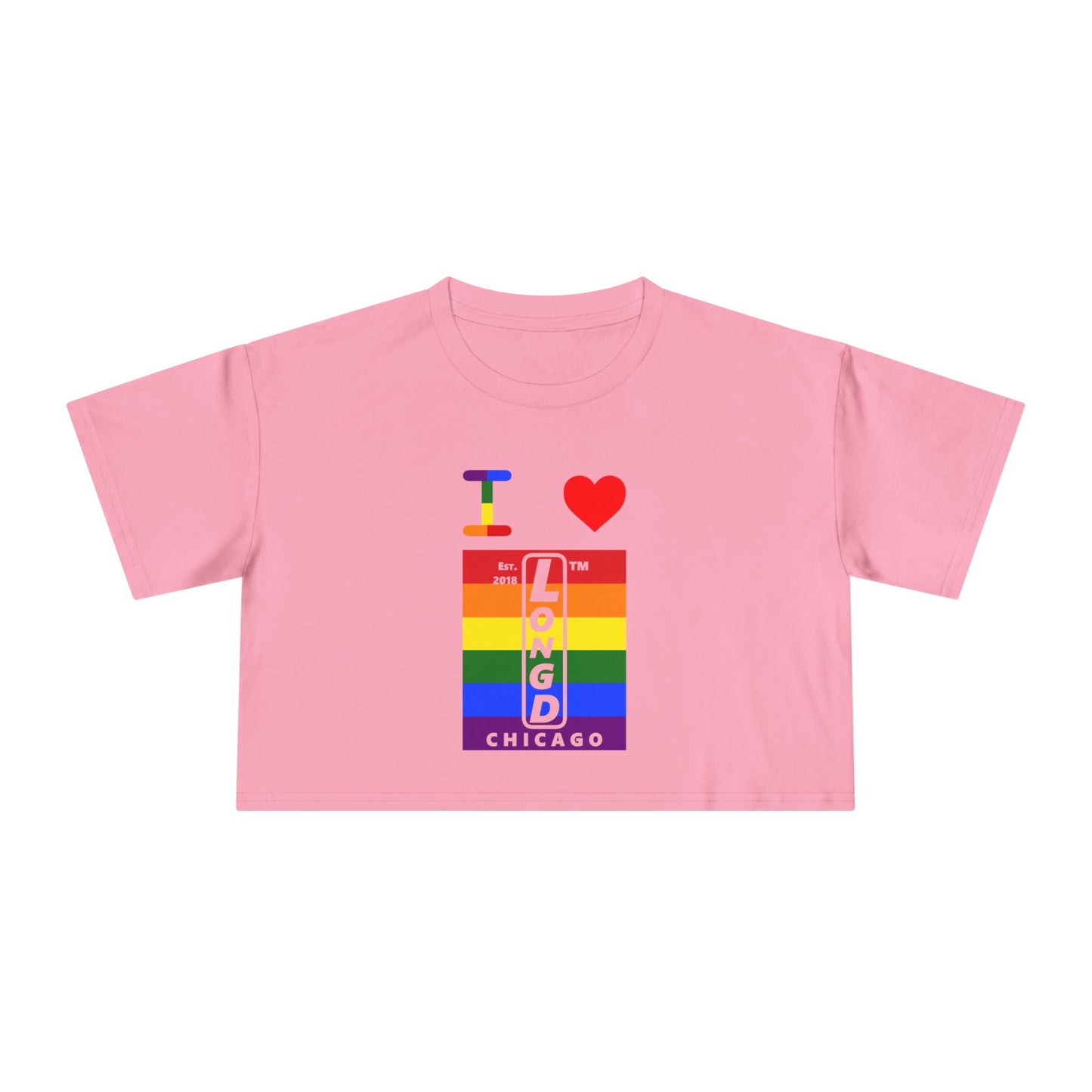 I Luv LongD Mixed horizontal 6-striped upright front-back Chicago logo crop tee (Pride colors)