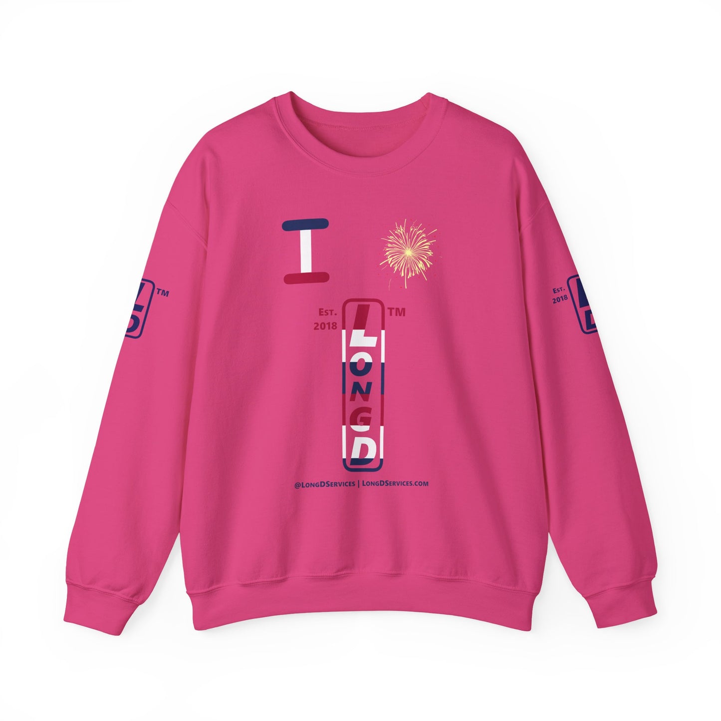 I Burst LongD positive horizontal 6-striped tag-domain upright 4-print logo crewneck sweatshirt