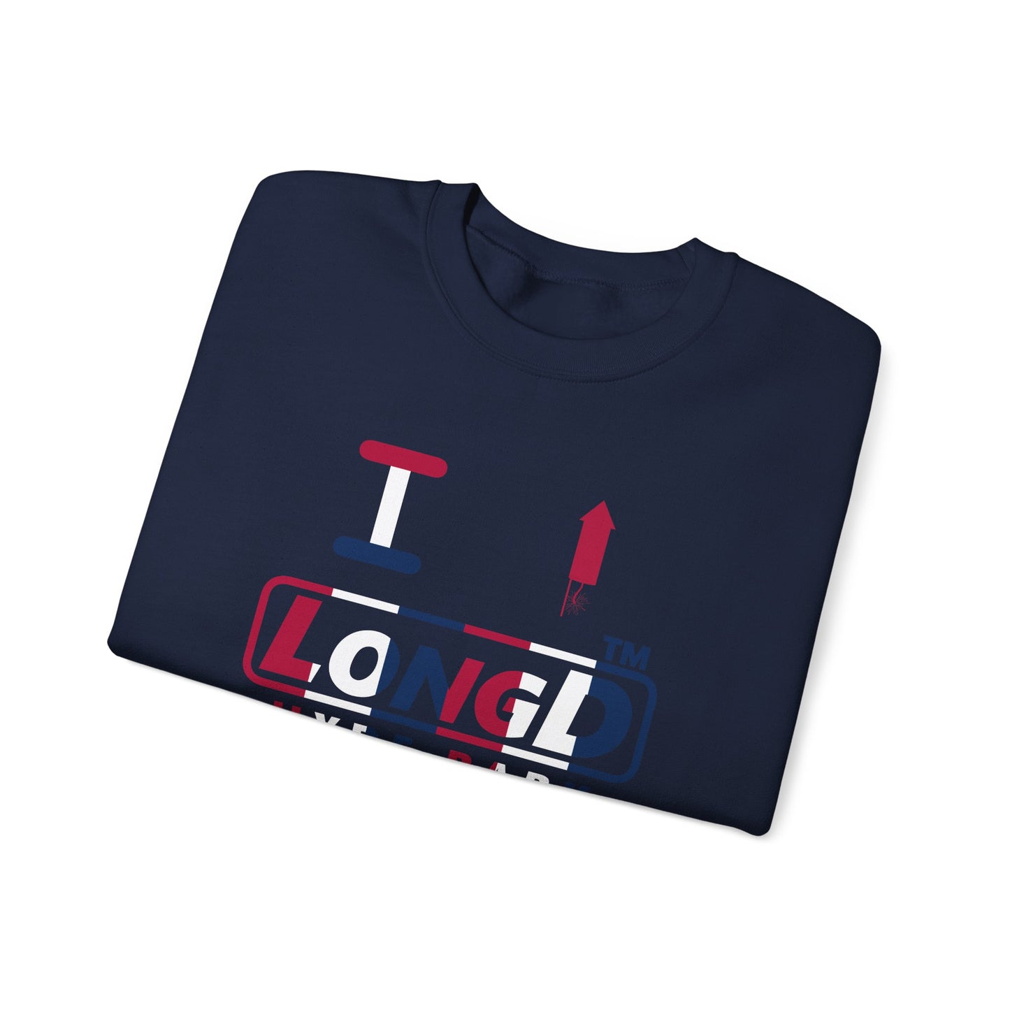 I firecracker LongD positive vertical 6-striped Hyde Park logo crewneck sweatshirt