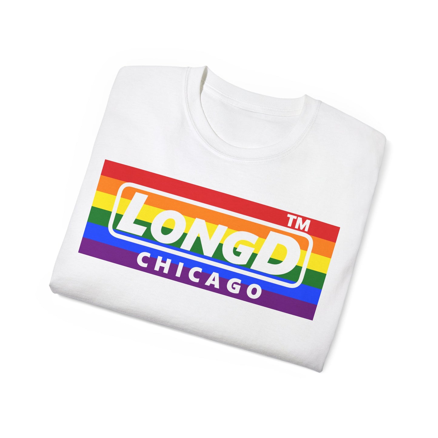 LongD negative horizontal striped Chicago logo cotton tee (Pride colors)