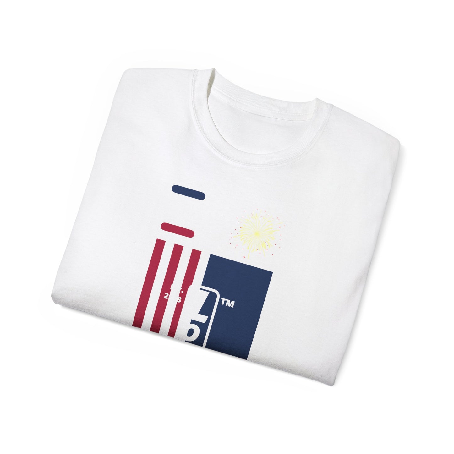 I Burst LongD cotton tee negative flag Hyde Park upright logo (Patriotic colors)