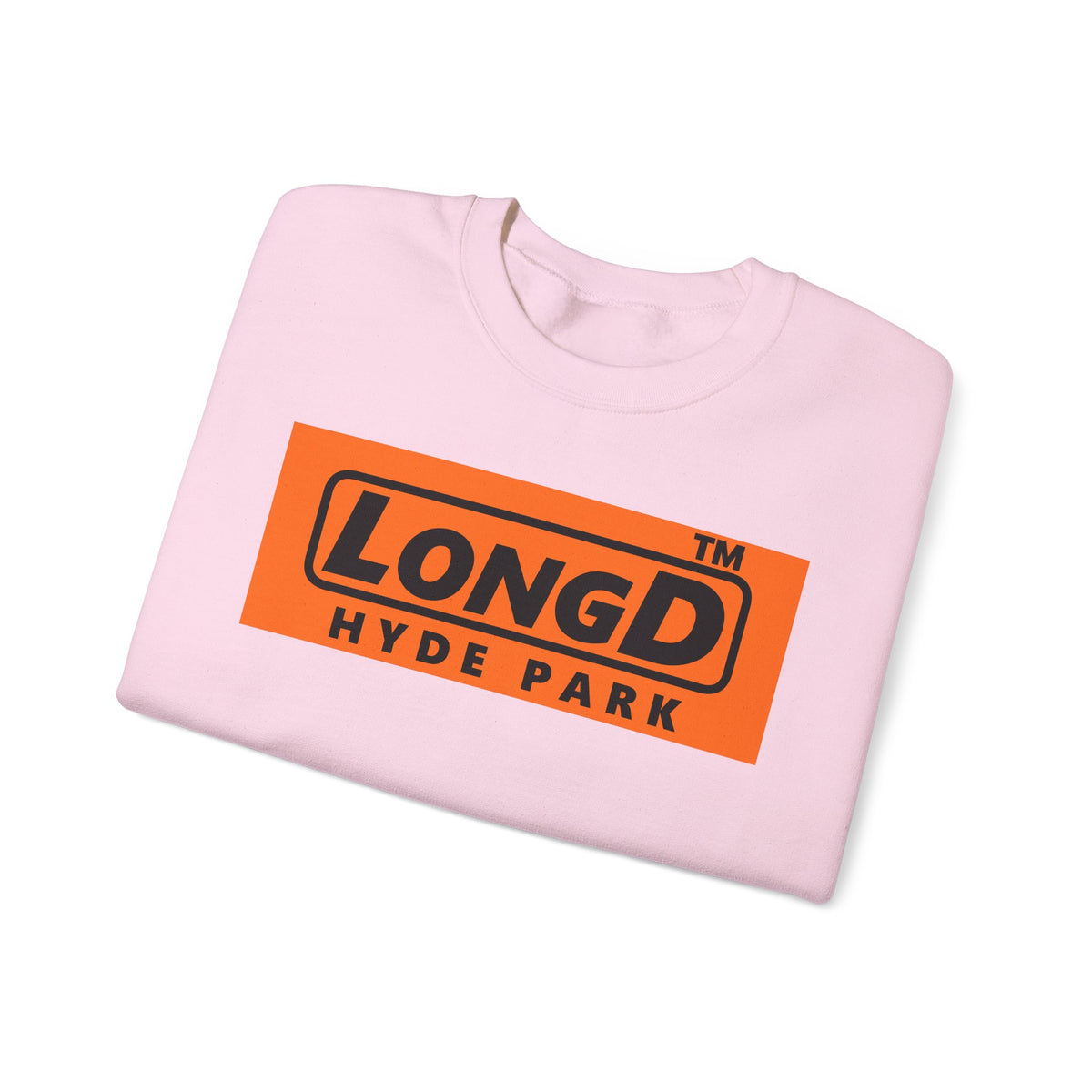 LongD Hyde Park logo Black (000000) on orange (FE7518) (Halloween colors) crewneck sweatshirt