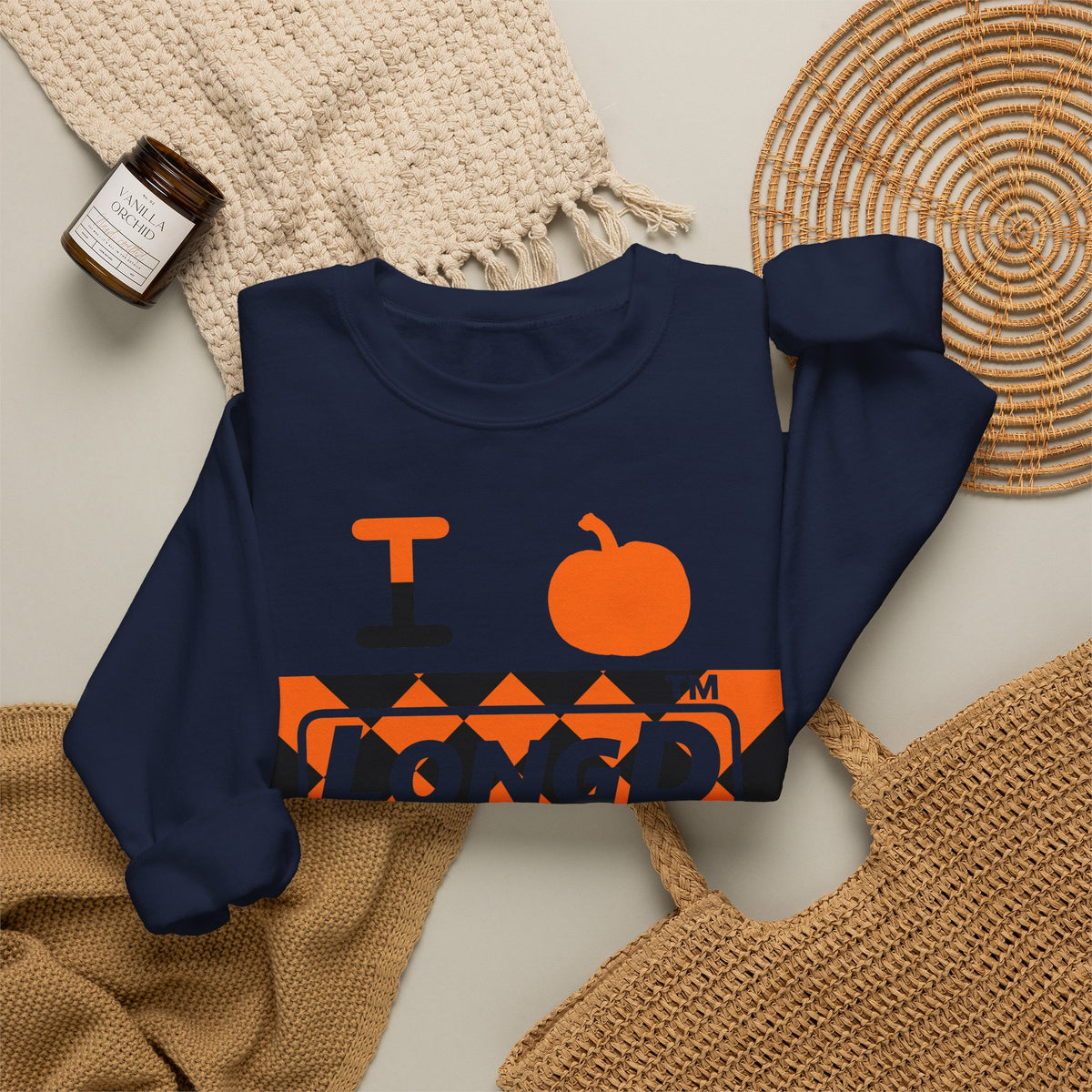 I pumpkin LongD Tag negative stylized argyle 4-print logo crewneck sweatshirt