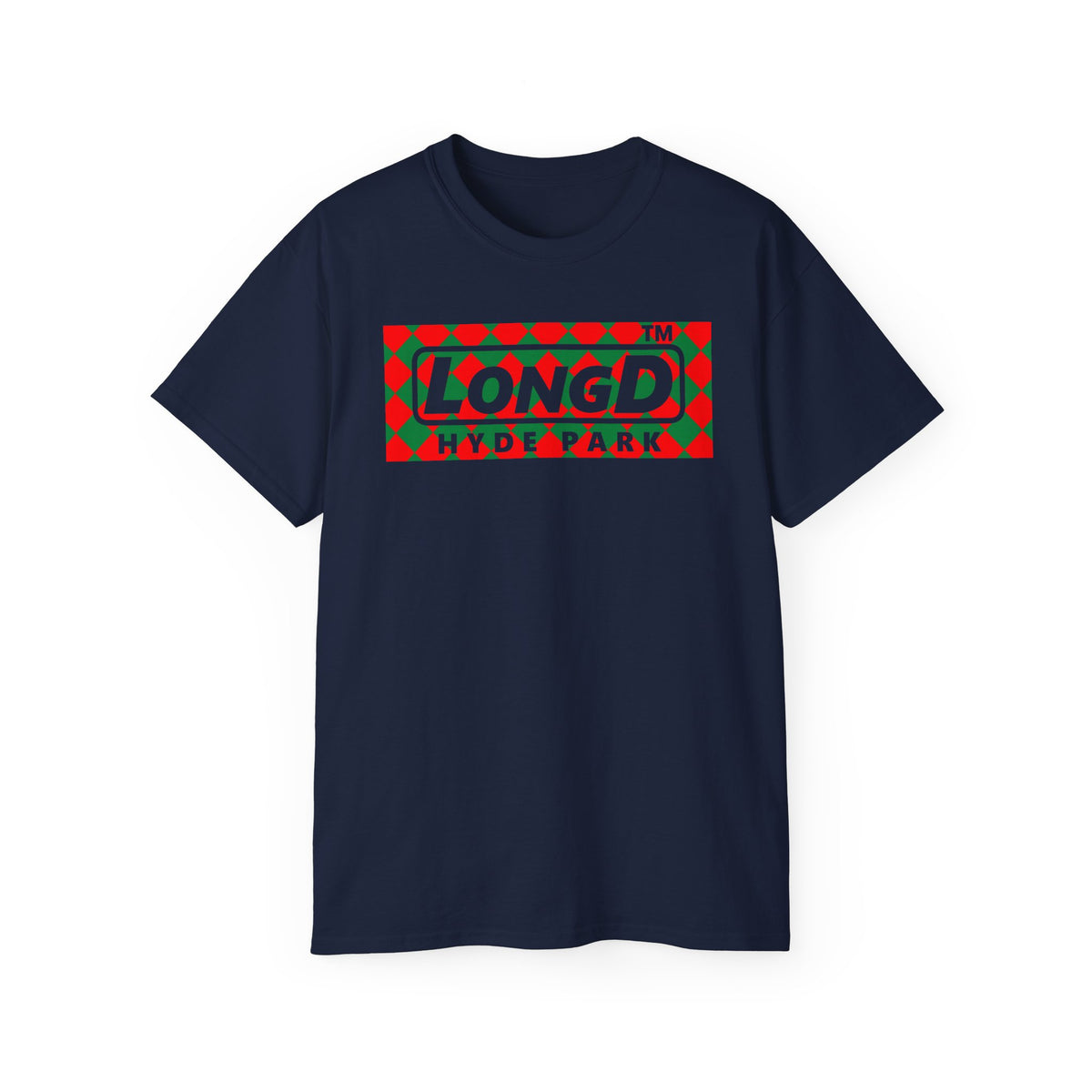 LongD Hyde Park negative argyle logo (Xmas colors) cotton tee