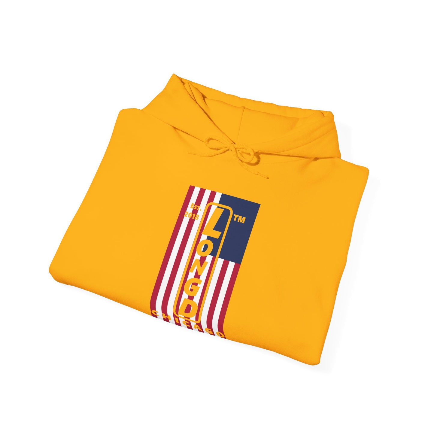 LongD® negative flag upright Chicago logo hoodie
