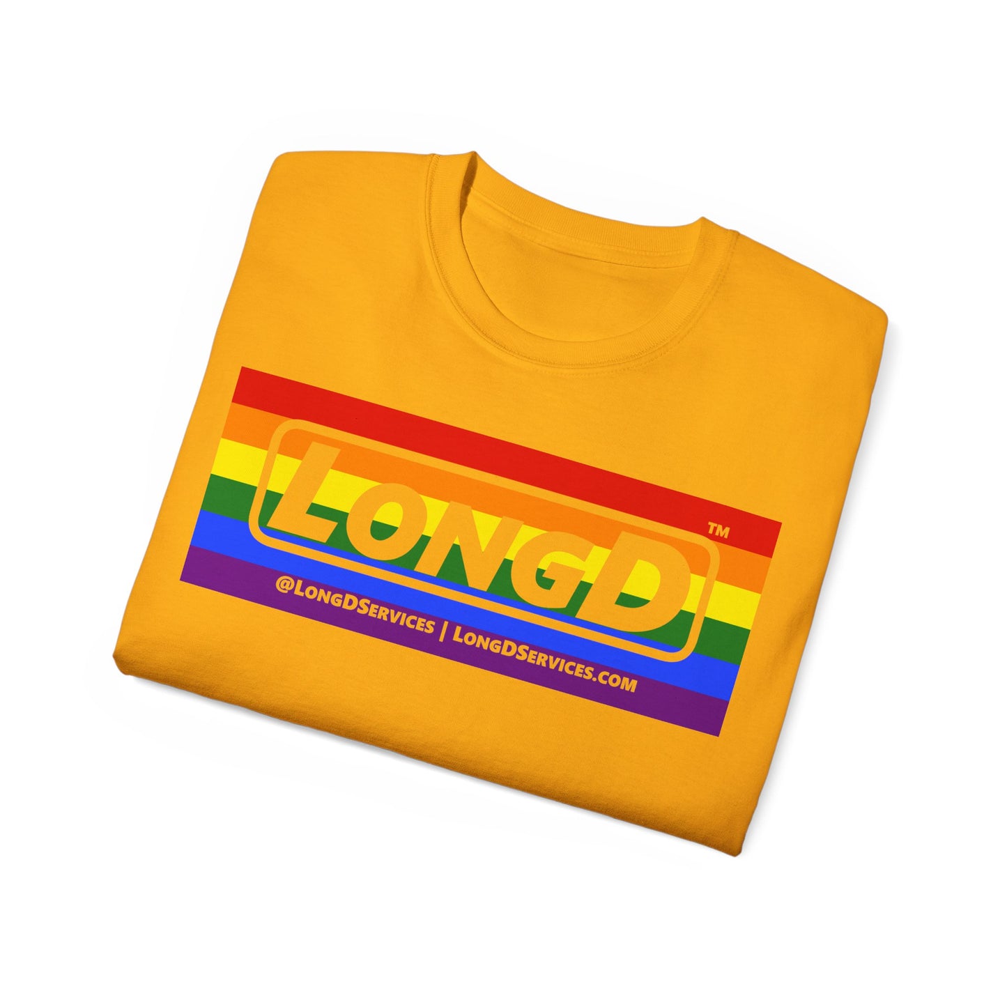 LongD® Logo Cotton Tee Pride striped negative text