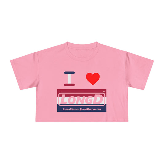 I Luv LongD Logo Women's Crop Tee Red, White & Blue negative stripes