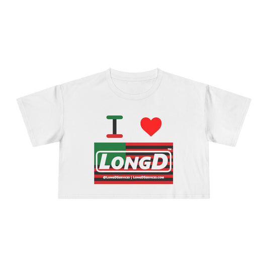 I Luv LongD Logo Women's Crop Tee (Juneteenth negative flag logo)