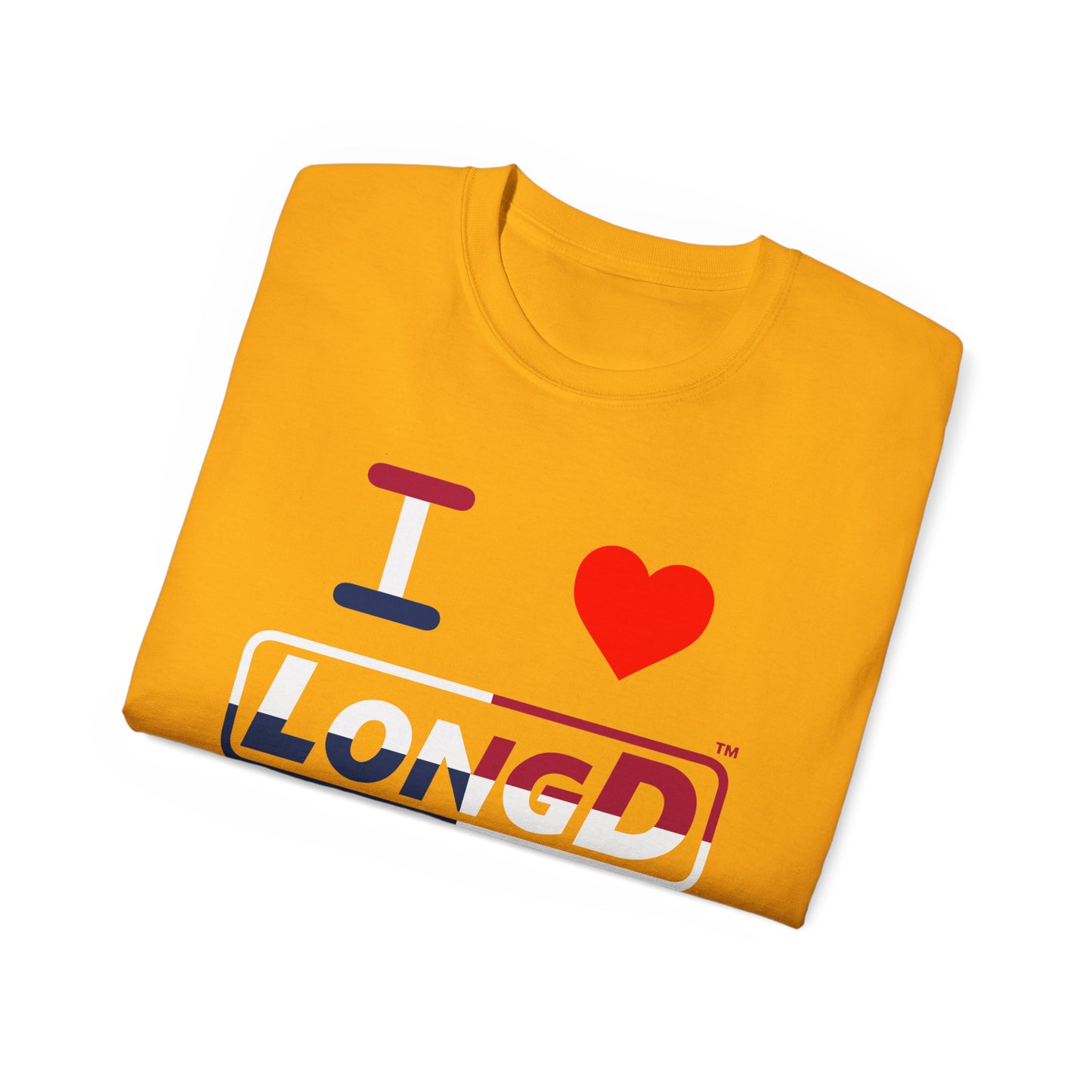 I Luv LongD® Logo Cotton Tee Red, White and Blue positive quarters text