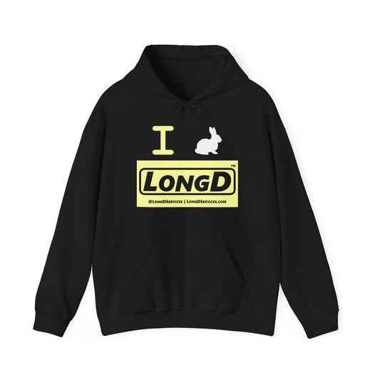 I Bunny LongD® Logo Hoodie Pastel yellow negative text (White Easter Bunny)