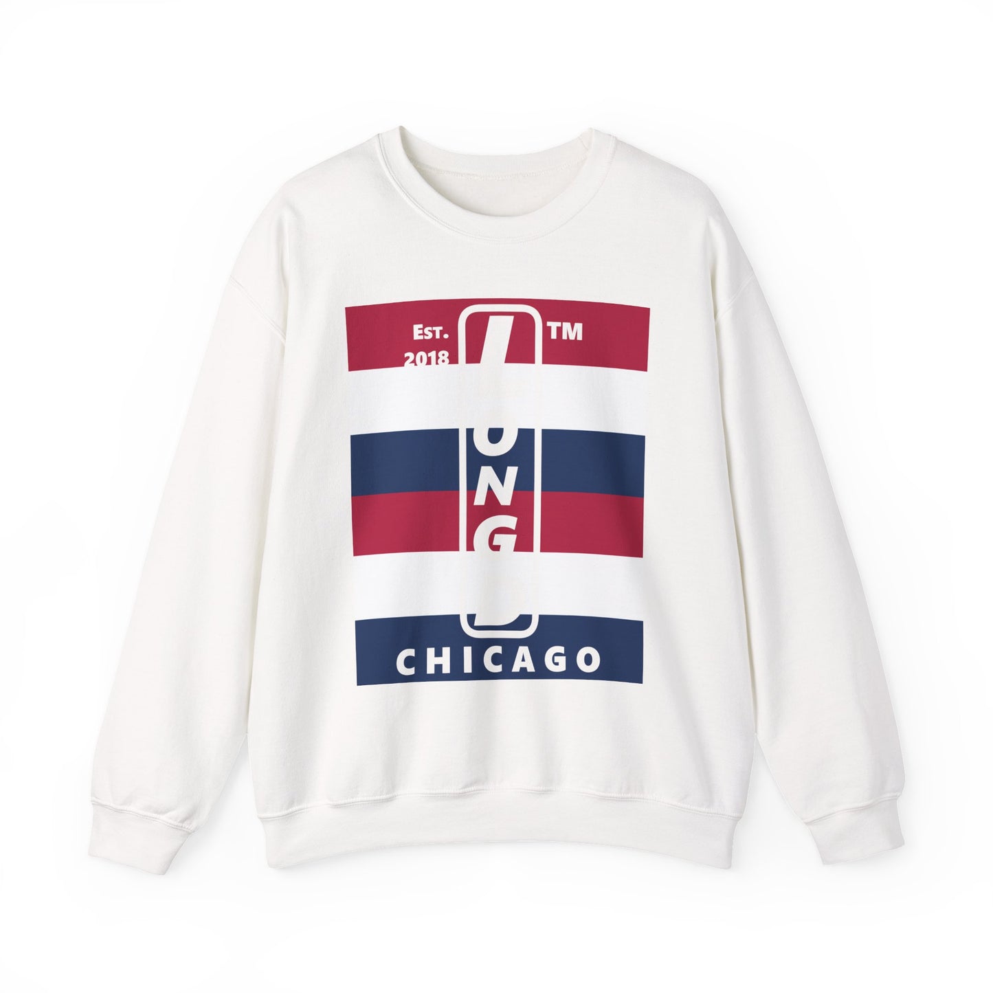 LongD negative horizontal 6-striped Chicago logo crewneck sweatshirt (patriotic colors)