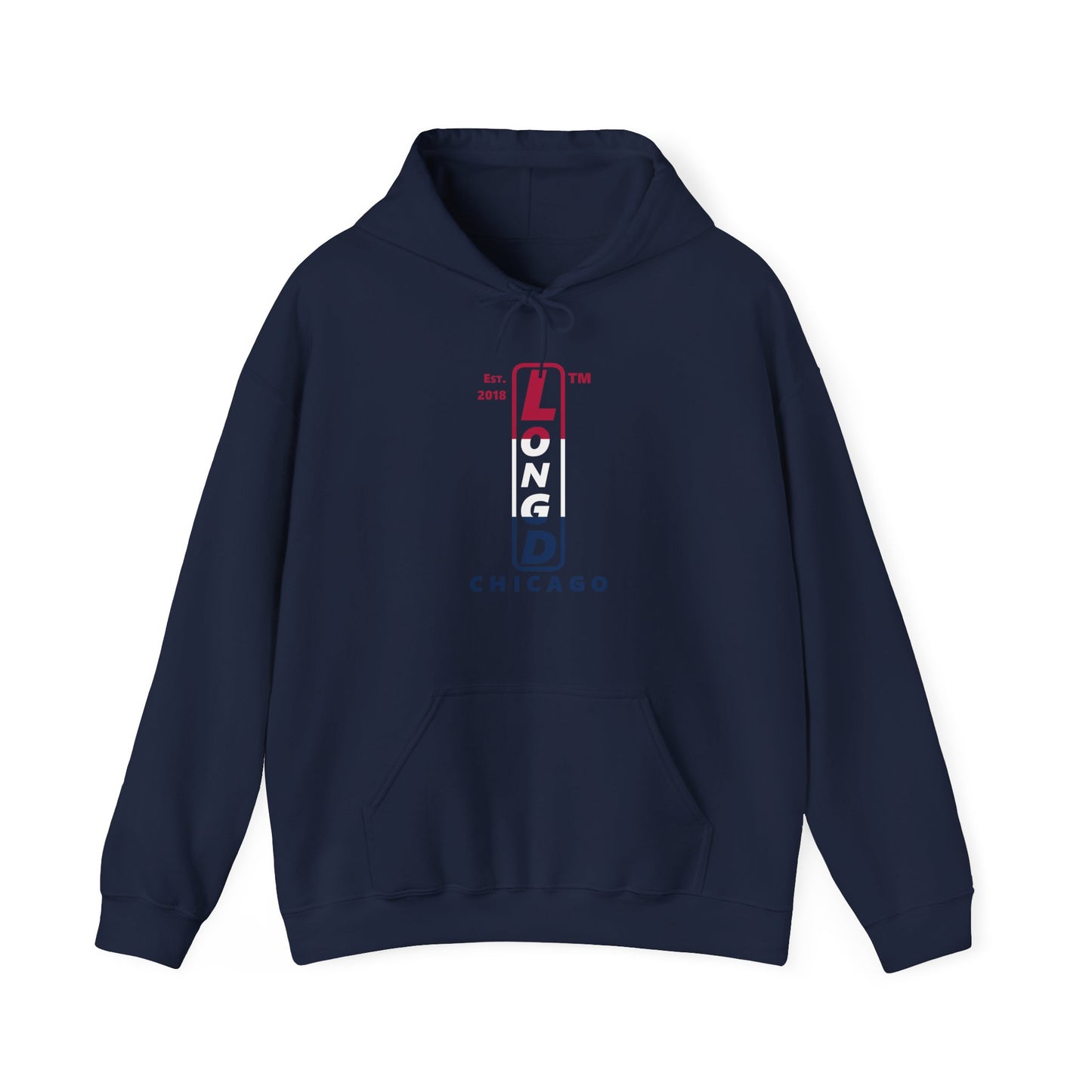 LongD® positive horizontal 3-striped upright Chicago logo hoodie