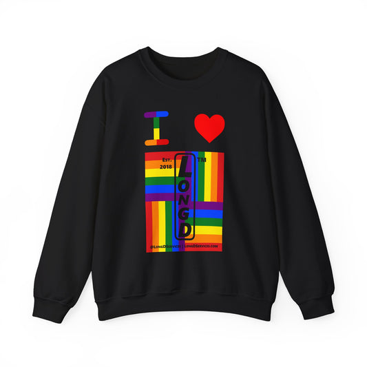 I Luv LongD negative windmill tag-domain upright front-back logo crewneck sweatshirt