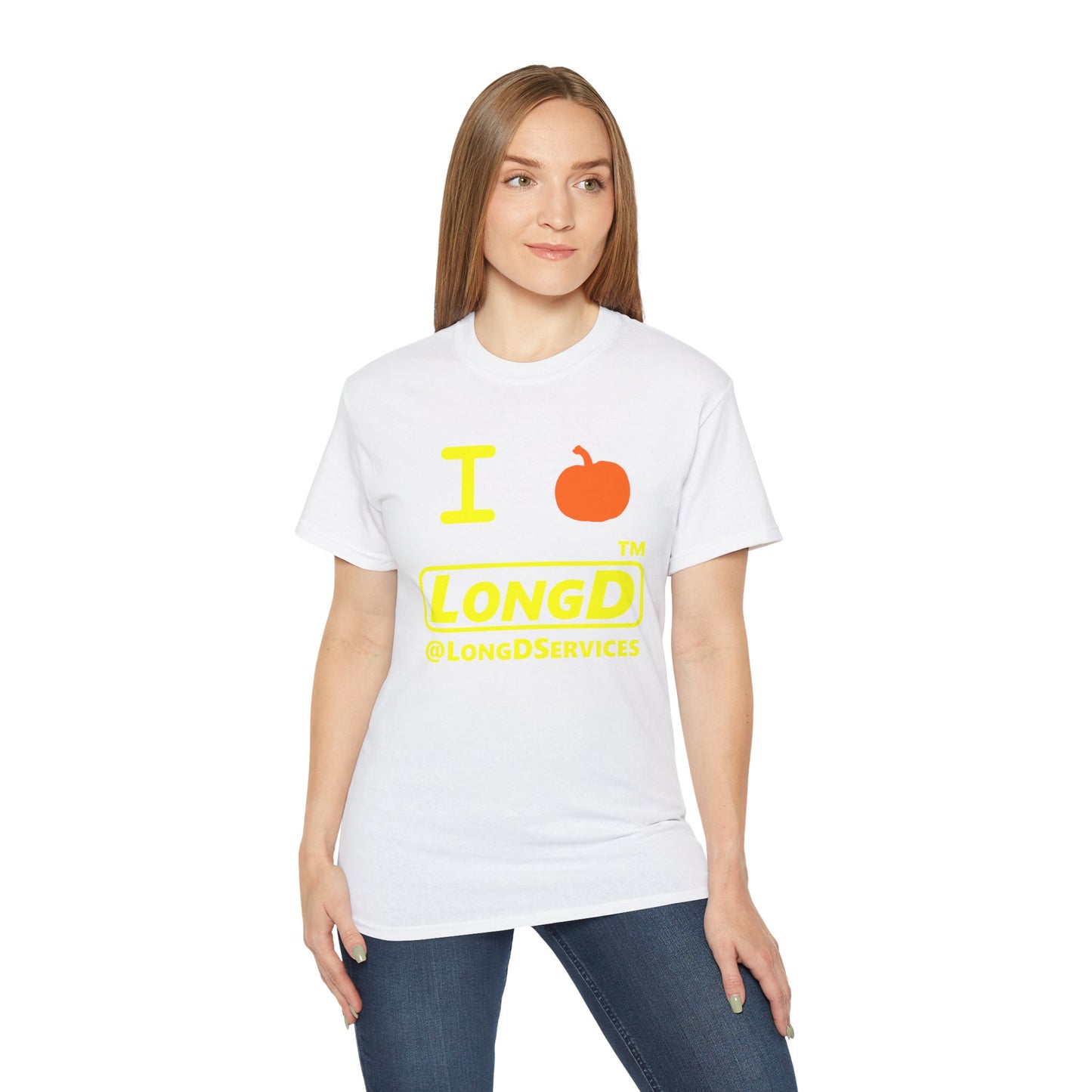I Pumpkin LongD® Logo Cotton Tee positive yellow basic tag logo