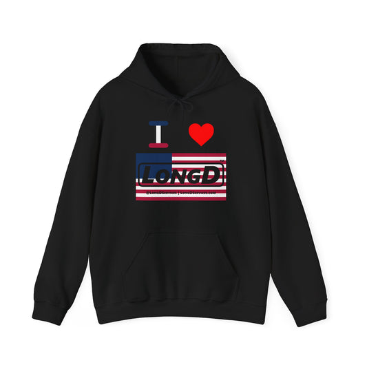 I Luv LongD® Logo Hoodie red, white and blue negative flag
