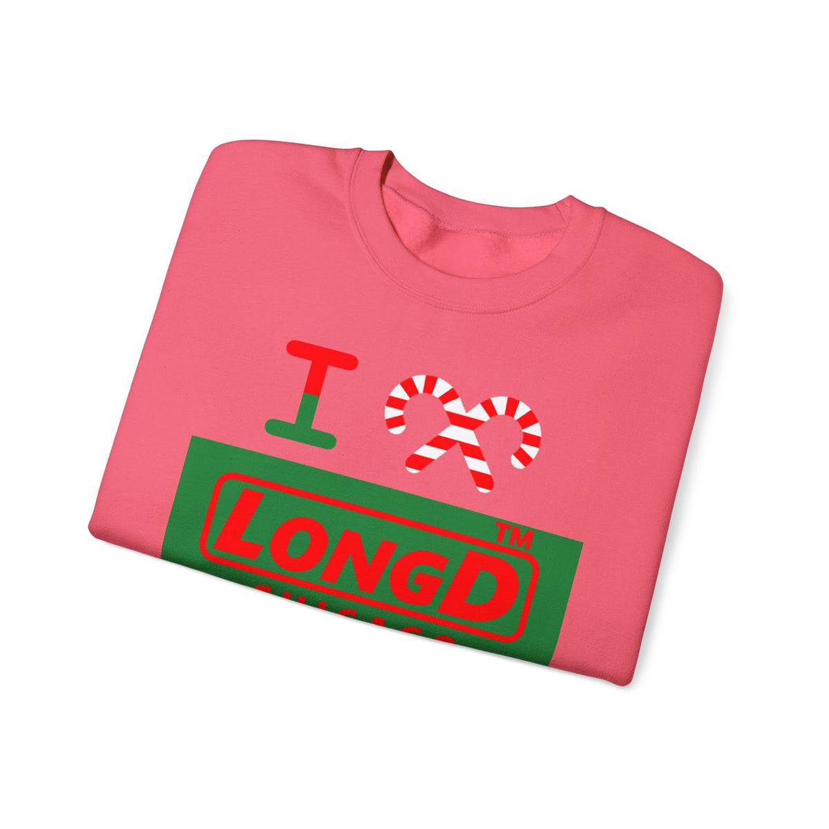 I candy cane LongD Chicago logo positive red on negative green crewneck sweatshirt
