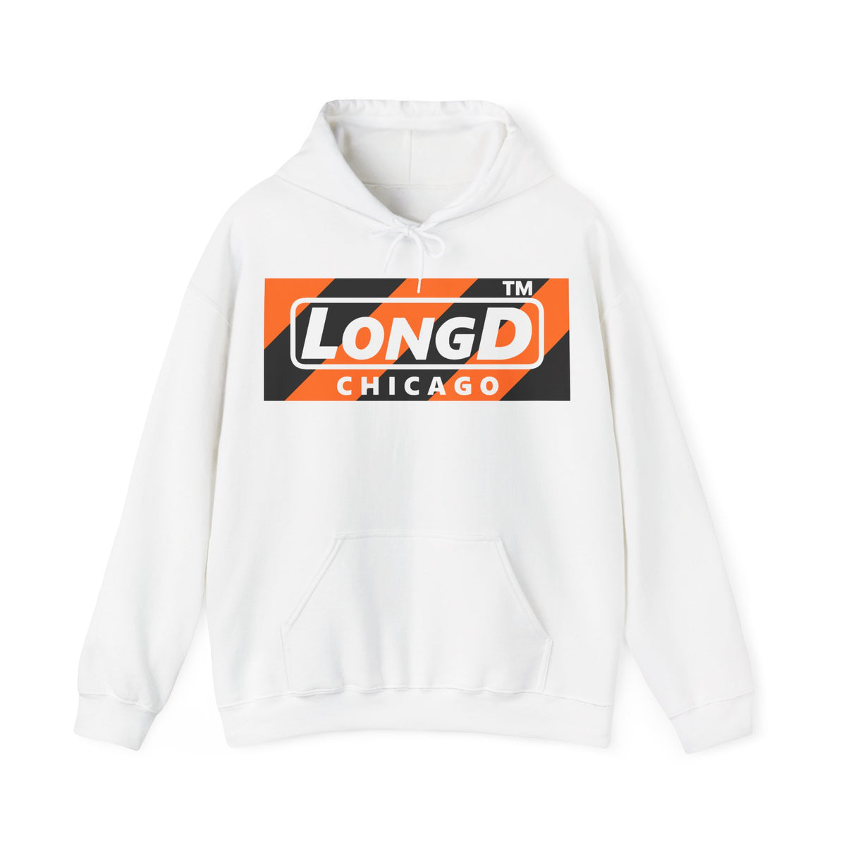 LongD Chicago negative diagonal 6-striped front-back logo (Halloween colors) hoodie