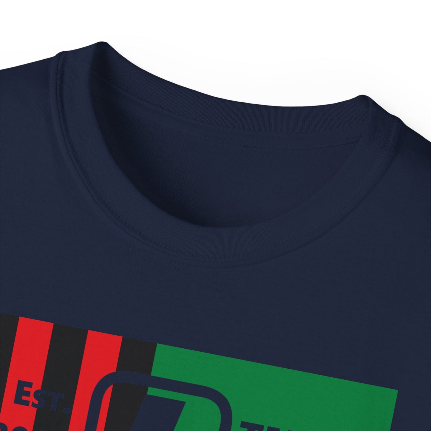 LongD Cotton Tee negative flag Chicago upright logo (Juneteenth colors)