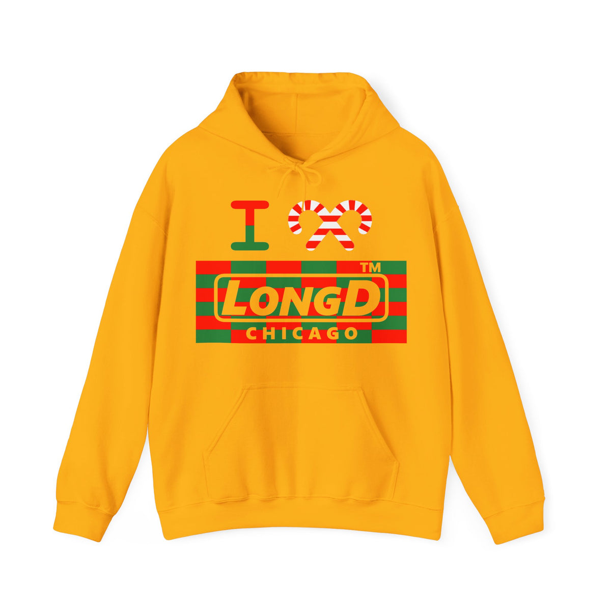 I candy cane LongD Chicago negative tiled logo hoodie