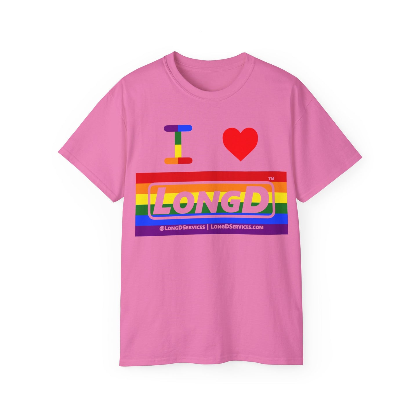 I Luv LongD® Logo Cotton Tee Pride striped negative text
