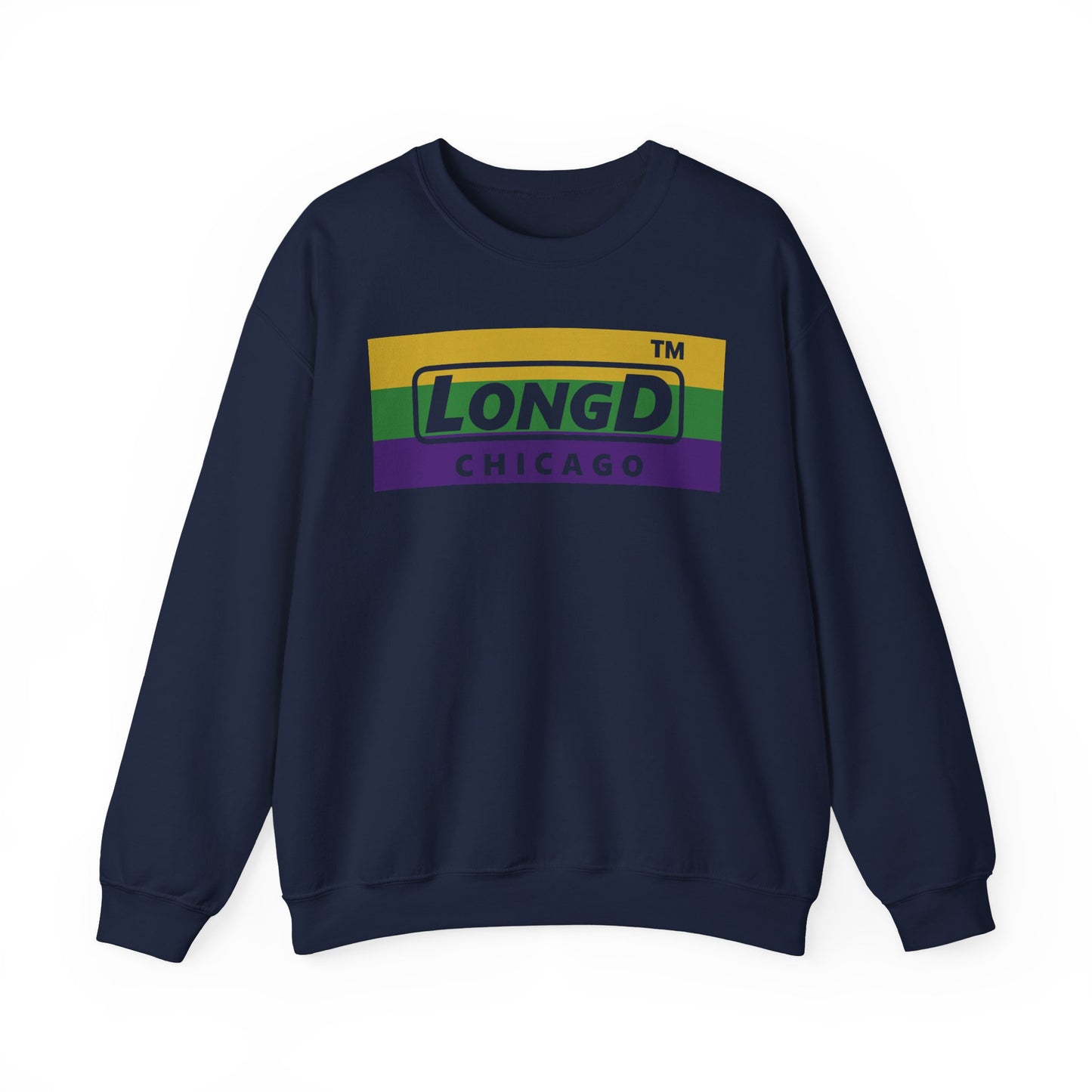 LongD negative striped Chicago logo crewneck sweatshirt