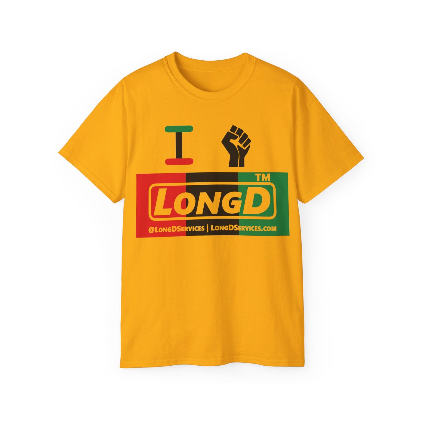 I fist LongD negative vertical 3-striped tag-domain logo cotton tee