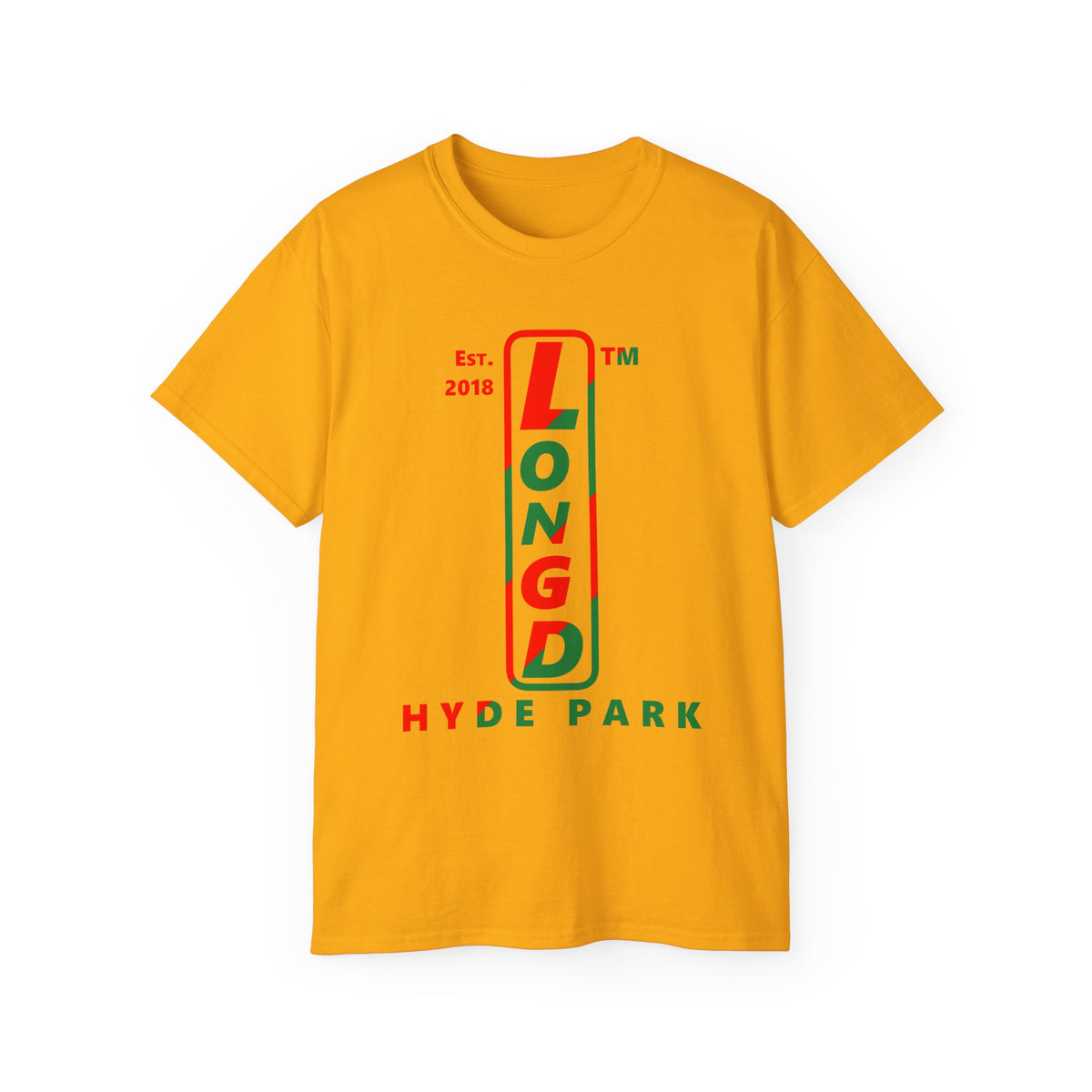 LongD Hyde Park positive upright pixel-weighted 4-striped logo (Xmas colors) cotton tee