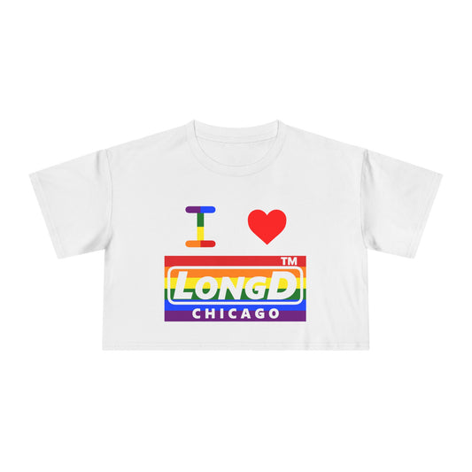 I Luv LongD negative horizontal 6-striped Chicago logo crop tee (Pride colors)