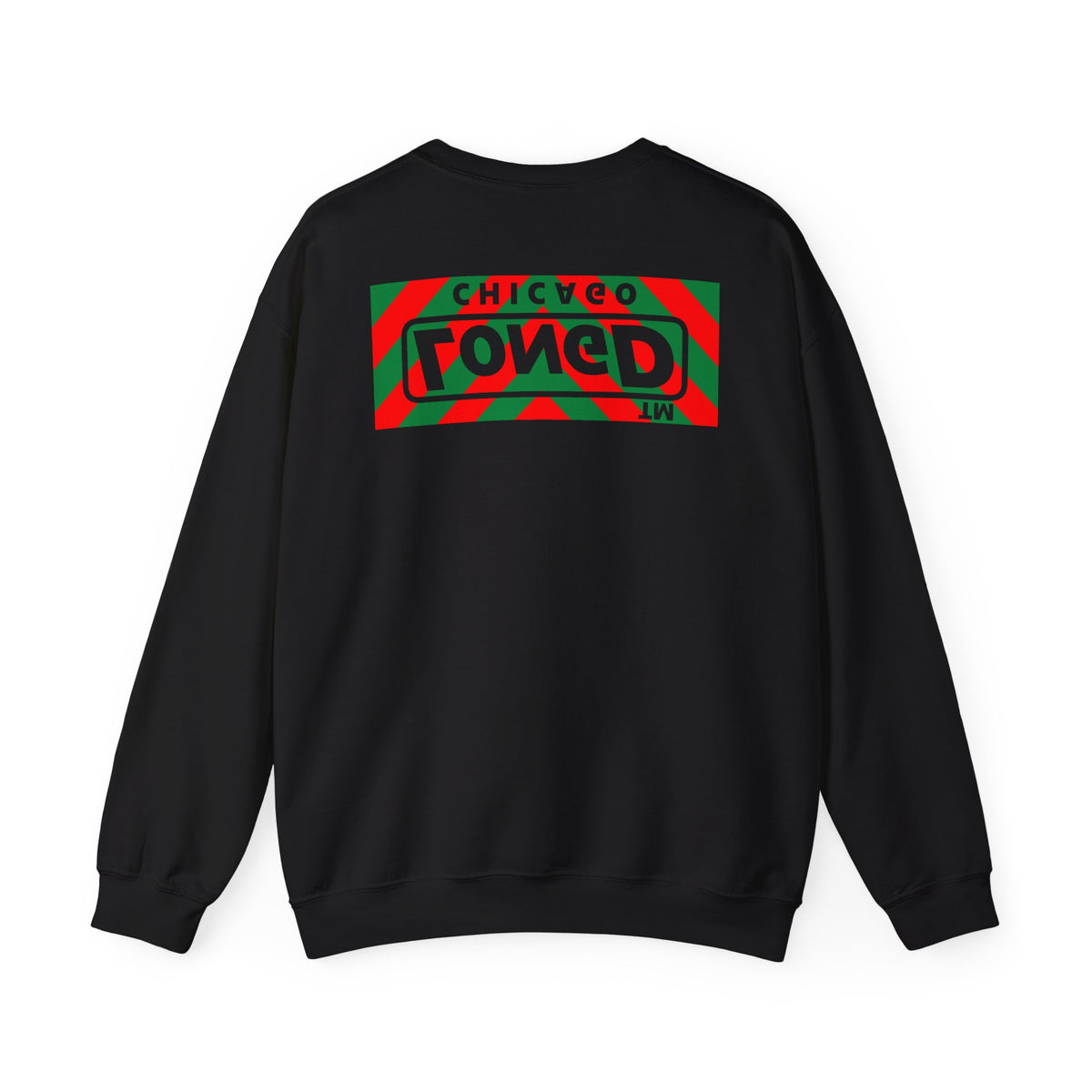 LongD Chicago negative downward chevron front-back logo (Xmas colors) crewneck sweatshirt