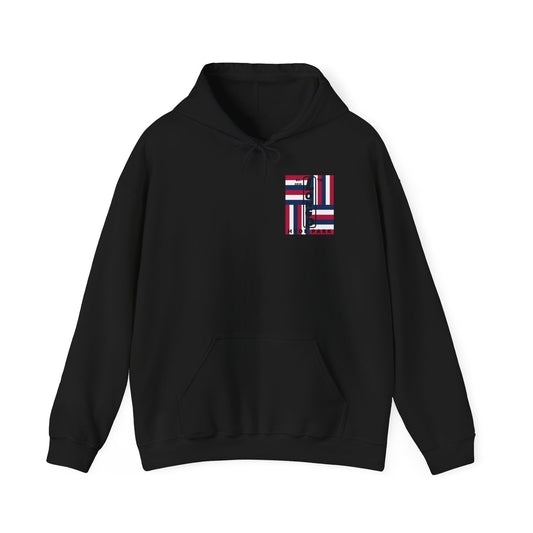 LongD single-breasted negative windmill front-back Hyde Park upright logo hoodie (Patriotic colors)