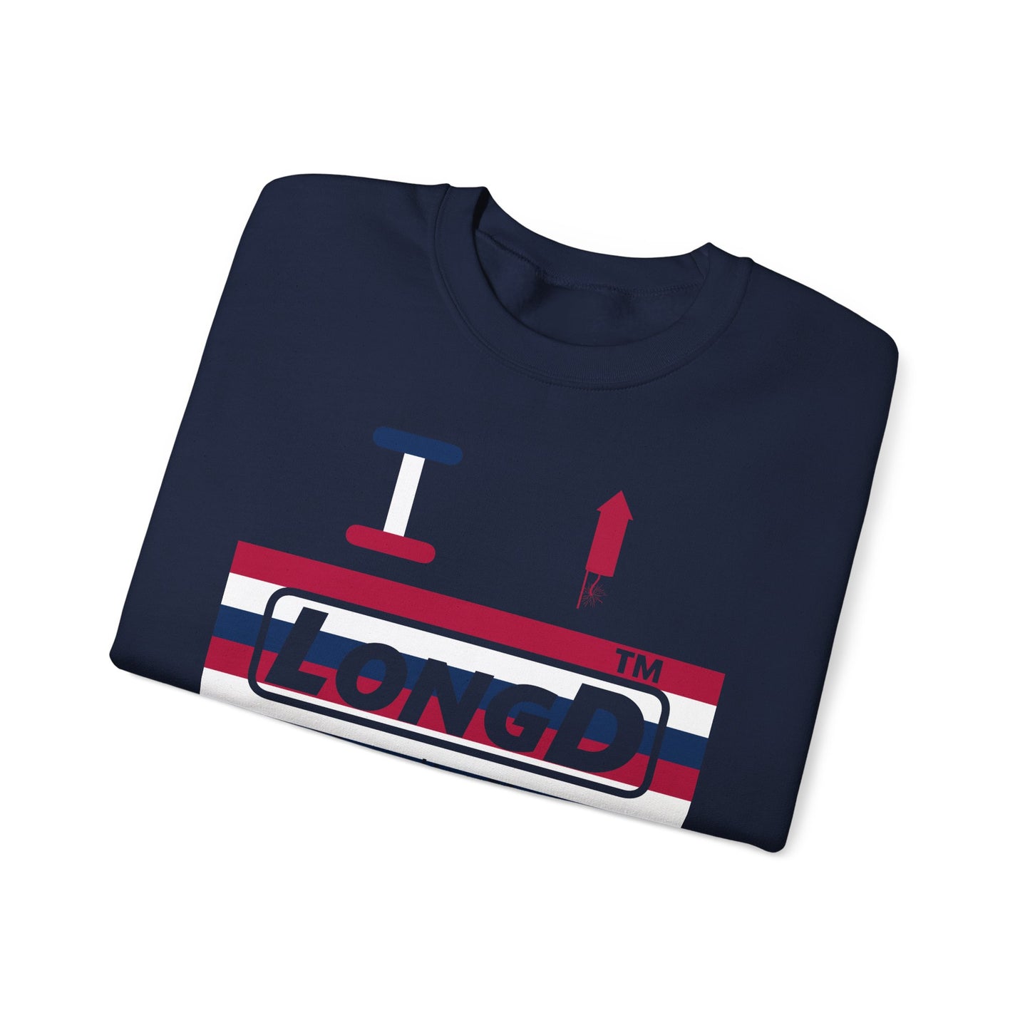 I firecracker LongD negative horizontal 6-striped tag-domain logo crewneck sweatshirt