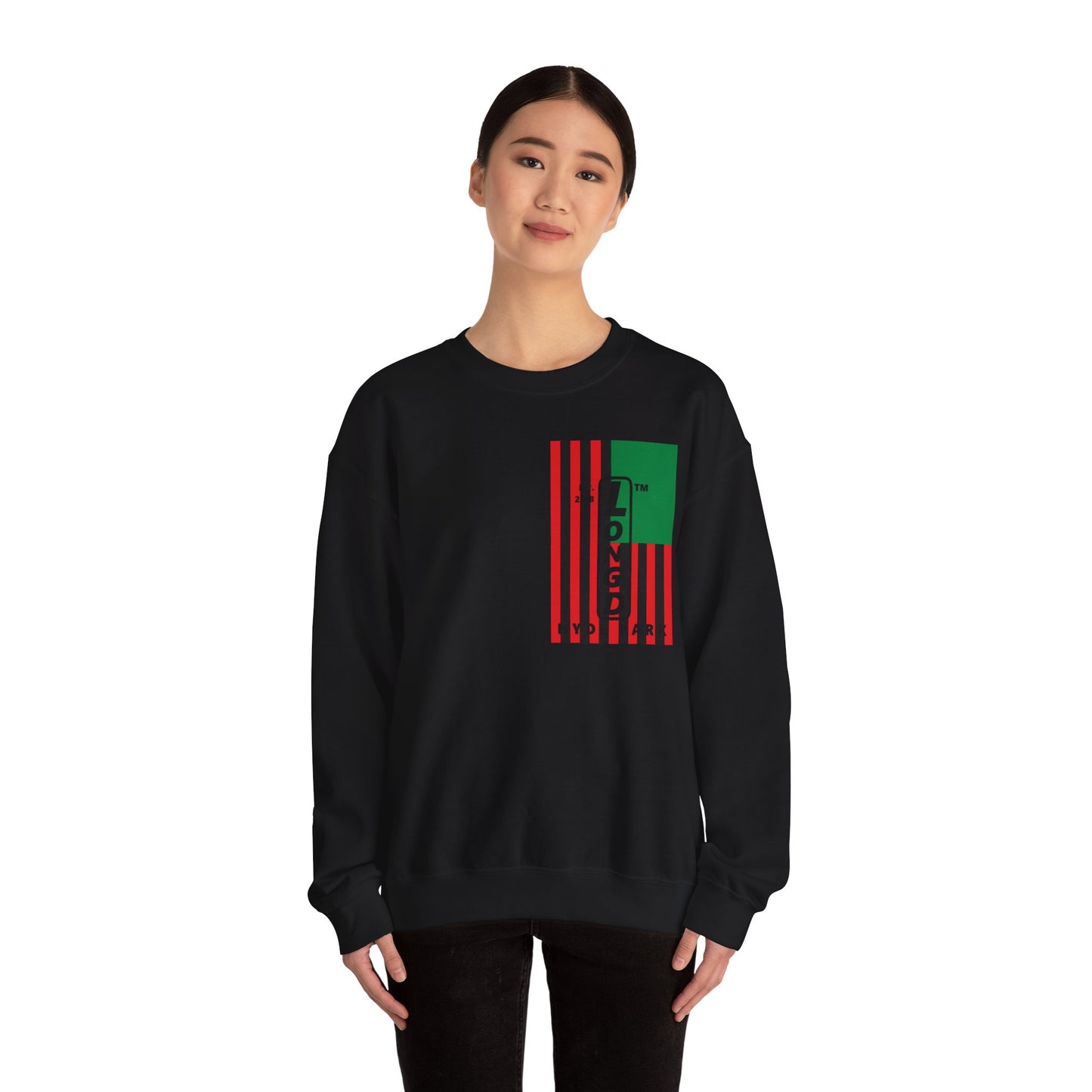 LongD negative cropped flag single-breasted front-back Hyde Park upright logo crewneck sweatshirt (Juneteenth colors)