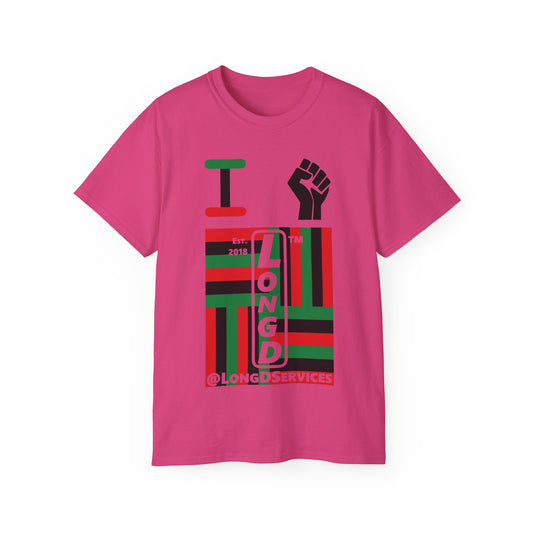 I fist LongD Cotton Tee negative windmill tag upright logo (Juneteenth colors)