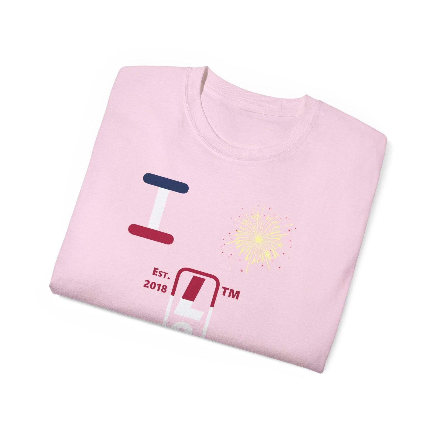 I Burst LongD cotton tee positive horizontal 6-striped Hyde Park upright logo (Patriotic colors)