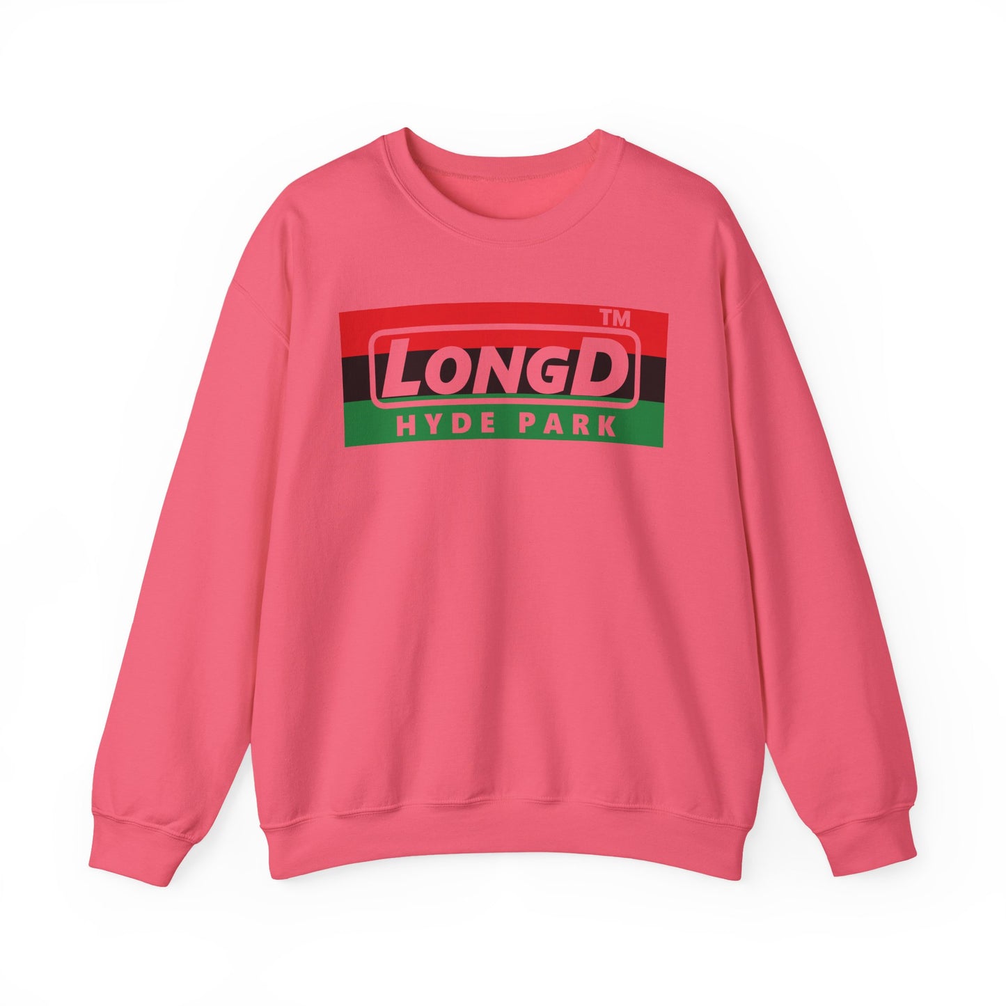 LongD negative horizontal 3-striped Hyde Park logo crewneck sweatshirt (Juneteenth colors)